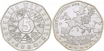 Австрия 5 евро 2004 расширение евросоюза КМ 3122 серебро UNC 01-166-34
