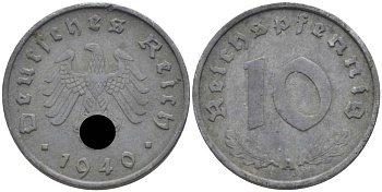 ГЕРМАНИЯ 10 РЕЙХСПФЕННИГОВ 1940 A KM 101, J. 371 цинк 4401-825
