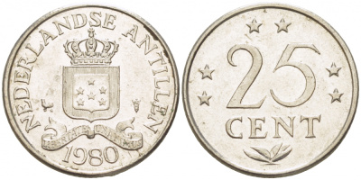 Нидерландские Антилы 25 центов 1980 Юлиана (1948-1980) KM 11 никель 3309-628
