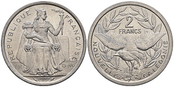 Французская Новая Каледония 2 франка 1977  KM 14 алюминий  UNC  4610-457