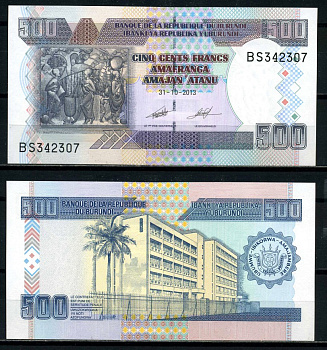 Бурунди 500 франков 2013 искусство Бурунди, Центральный банк, Бужумбура Pick 45с бумага UNC (пресс) 6317-45-4-2