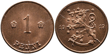 ФИНЛЯНДИЯ 1 ПЕННИ 1919 ПЕРВЫЙ ГОД KM 23 медь 4387-365