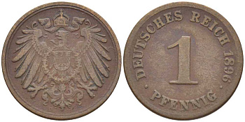 ГЕРМАНИЯ 1 ПФЕННИГ 1896 D KM 10, J. 10, Weege 2 медь 211-216