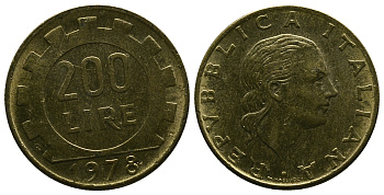 Италия 200 лир 1978 R, шестерня KM 105 алюминиевая бронза 4384-1123