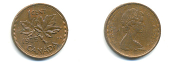 Канада 1 цент 1975 Елизавета II (1952-2022), кленовый лист KM 59.1 бронза 177-1343
