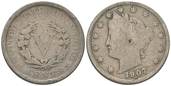 США 5 центов 1907 голова свободы KM 112 медно-никель 3336-146