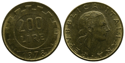 Италия 200 лир 1978 R, шестерня KM 105 алюминиевая бронза 4384-1123