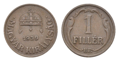 Венгрия 1 филлер 1939 BP KM 505 бронза 4664-821