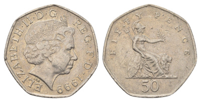 Великобритания 50 пенсов 1999 Елизавета II (1952-2022) KM 991, Spink 4610 (H8) медно-никель 4695-714