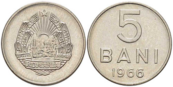 Румыния 5 бани 1966 год тип KM 92 сталь плакированная никелем 105-818
