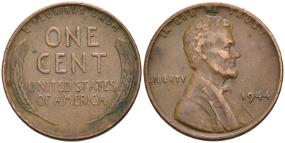 США 1 цент 1944 Линкольн KM А132 бронза 192-949