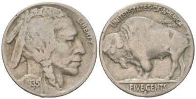 США 5 центов 1935 S, индеец, бизон KM 134 медно-никель 4614-1221