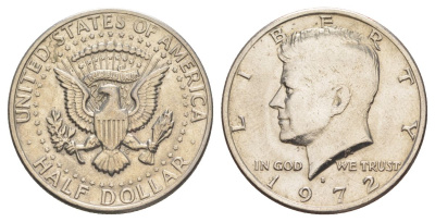 США 1/2 доллара (50 центов) 1972 D, Джон Кеннеди KM 202b медь плакированная медно-никелем aUNC 189-1044