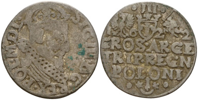 Польша, Эльбинг трояк (3 гроша) 1622 Сигизмунд III Ваза (1587-1632), Монетный двор Краков, герб "Сас" - управляющий монетного двора Миколай Данилович в 1616-1624 Iger K.22.1.a, KM 31 серебро 4160-312