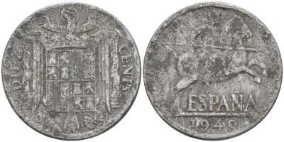 Испания 10 сентимо 1940 Франсиско Франко (1939 - 1975) KM 766 алюминий 4155-211