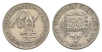 Западная Африка (BCEAO) 50 франков 1980 KM 6 медно-никель 4611-319