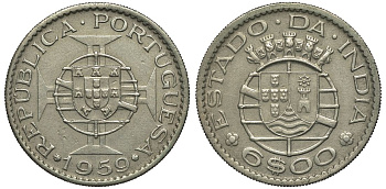 Португальская Индия 6 эскудо 1959 Португальская администрация KM 35 медно-никель 443-1045