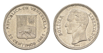 Венесуэла 25 сентимо 1965 Симон Боливар Y 40 никель 4613-269