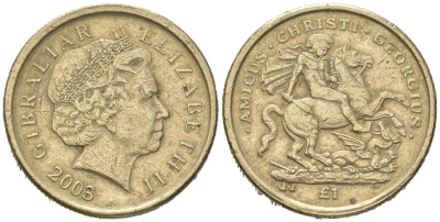 Гибралтар 1 фунт 2003 1700 лет со дня смерти Святого Георгия KM 1036 никель латунь 4620-137