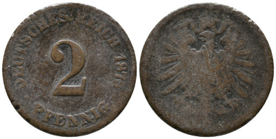ГЕРМАНИЯ 2 ПФЕННИГА 1875 СТАРОГЕРБОВКА KM 2, J. 2 медь 39-1231
