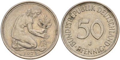 ФРГ 50 пфеннигов 1975 J J.384 KM 109.2 медно-никель    4602-728