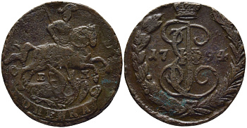 Россия 1 копейка 1794 Екатерина II (1762-1769), ЕМ, Екатеринбургский монетный двор, гурт 5, вес 12,53 гр. на 25 % выше нормативного Биткин 703 медь 00-802-39