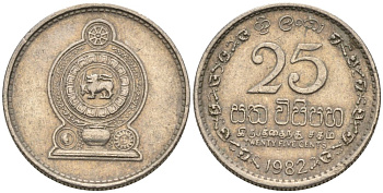 Шри-Ланка 25 центов 1982 KM 141.2 медно-никель 4567-311