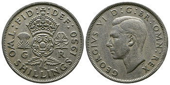 Великобритания 2 шиллинга (флорин) 1950 Георг VI (1936-1952) KM 878, Spink 4107 медно-никель 4607-716