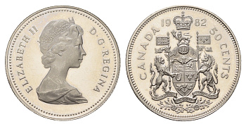 Канада 50 центов 1982 Елизавета II (1952-2022), герб KM 75.3 никель PROOF 413-4743