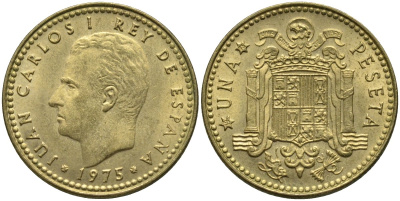 Испания 1 песета 1975 (78) Хуан Карлос I (1975-2014) KM 806 алюминиевая бронза 4171-452