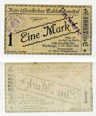 Германия 1 марка 1917 Эшвеге (Гессен), лагерь военнопленных офицеров C-2945 бумага UNC (пресс) 504-85-2-2