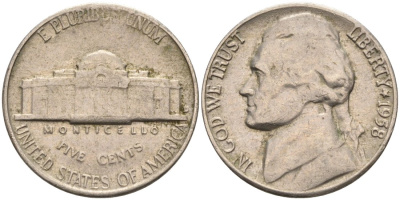 США 5 центов 1958 D, Джефферсон KM А192 медно-никель 92-1033