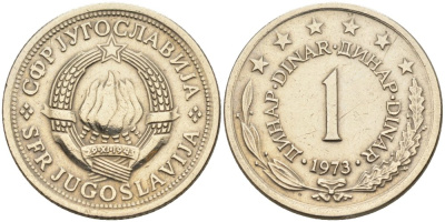 Югославия 1 динар 1973 KM 59 медь никель цинк 4519-352