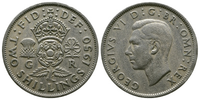 Великобритания 2 шиллинга (флорин) 1950 Георг VI (1936-1952) KM 878, Spink 4107 медно-никель 4607-716