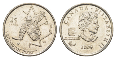 Канада 25 центов 2009 X зимние Паралимпийские Игры, Ванкувер 2010 - Хоккей на санях KM 952 сталь плакированная никелем UNC 4637-947