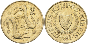 Кипр 2 цента 1994 KM 54.3 никель латунь 4174-1262