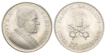 Ватикан медаль "Пий X" ND (1975) диаметр 35 мм, вес 16,2 гр бронза плакированная серебро 4120-535