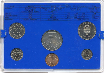 Швеция набор монетного двора из 6 монет 1981 в пластике, Карл XVI Густав (1973- ) KM MS19 UNC 7-5-7-182