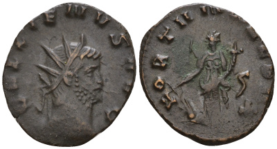 Римская Империя антониниан 265 Галлиен, GALLIENVS AVG, бюст императора / FORTVNA REDVX, Фортуна, богиня Удачи, Рим RIC 193 биллон 1073-25-17