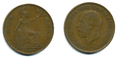Великобритания 1 пенни 1930 Георг V (1910-1936) КМ 838, Spink 4055 бронза 41-1047