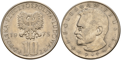 Польша 10 злотых 1975 MW, Болеслав Прус KM 73, Parchimowicz 242a медно-никель    4161-1132
