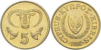 Кипр 5 центов 1992 KM 55.3 никель латунь 4141-1023