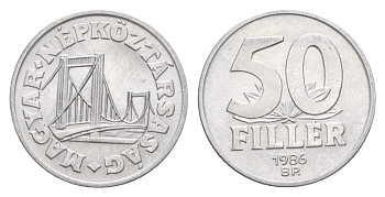Венгрия 50 филлеров 1986 BP мост Елизаветы в Будапеште KM 574 алюминий 4632-718