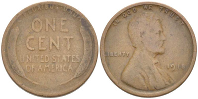 США 1 цент 1918 Авраам Линкольн KM 132 бронза 3309-412