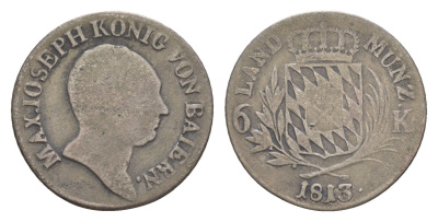Бавария 6 крейцеров 1813 Максимилиан I (1806-1825) KM 686 серебро 4649-453