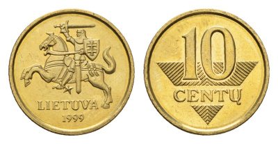 Литва 10 центов (сентов) 1999 KM 106 никель латунь UNC 4689-1124