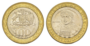 Чили 100 песо 2001 KM 236 биметалл UNC 4641-522