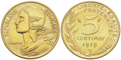 ФРАНЦИЯ 5 САНТИМОВ 1979 ТИП MARIANNE KM 933 медь алюминий никель 112-843