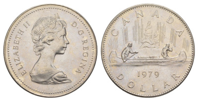Канада 1 доллар 1979 Елизавета II (1952-2022), каноэ KM 120 никель UNC 4185-744