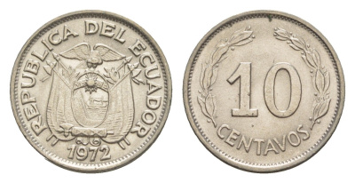 Эквадор 10 сентаво 1972 KM 76c сталь плакированная никелем UNC 4640-1159
